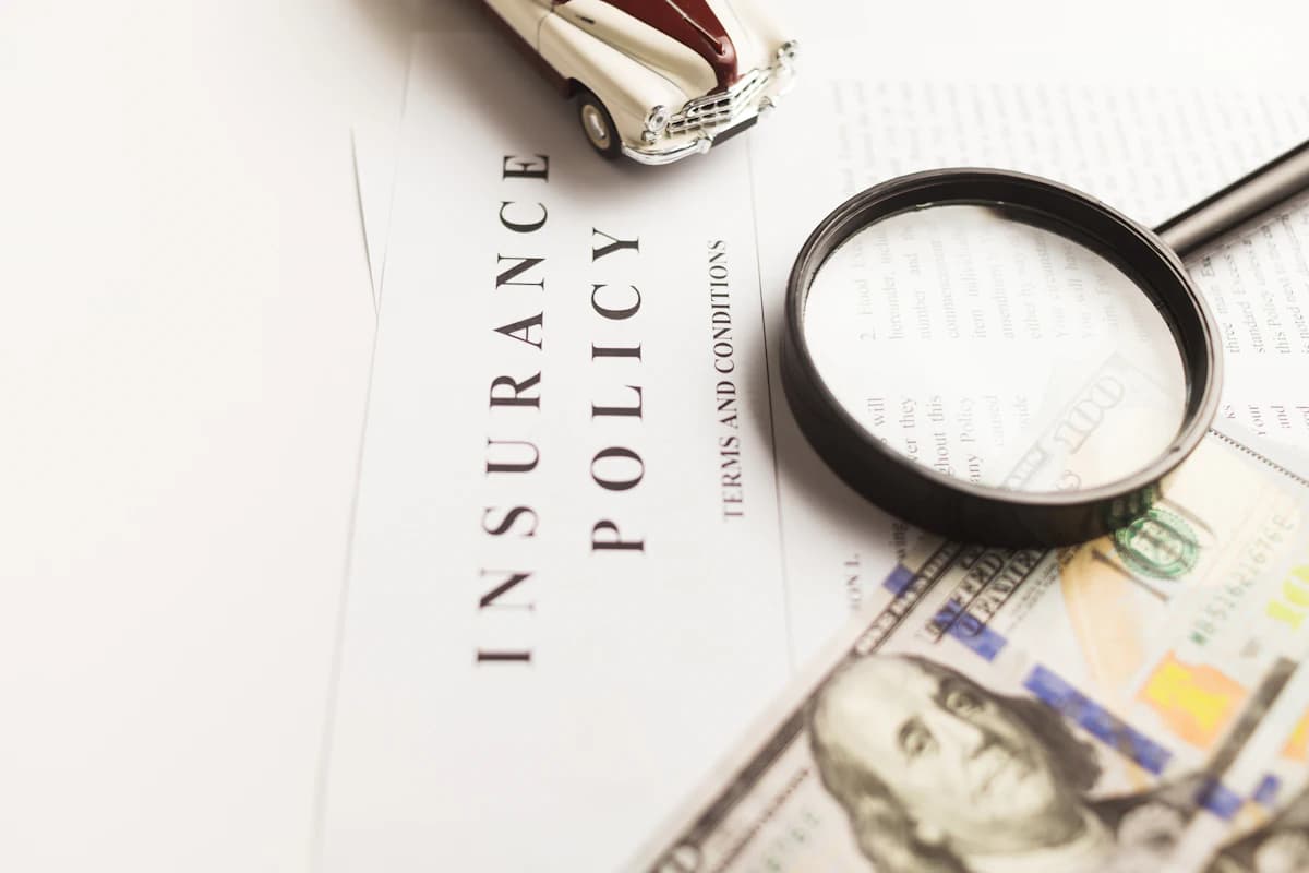 Insurance paperwork under review with a magnifying glass